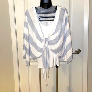Baby blue and white striped beach cover up with white ribbed tank top like new